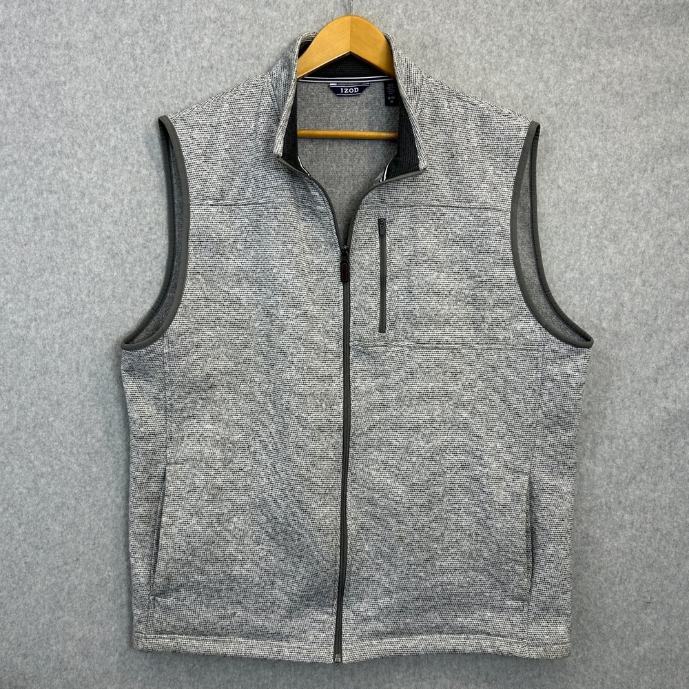 IZOD Vest Gray Full Zip Fleece Pockets Casual Autumn Sporty Hiking Golf Mens XL